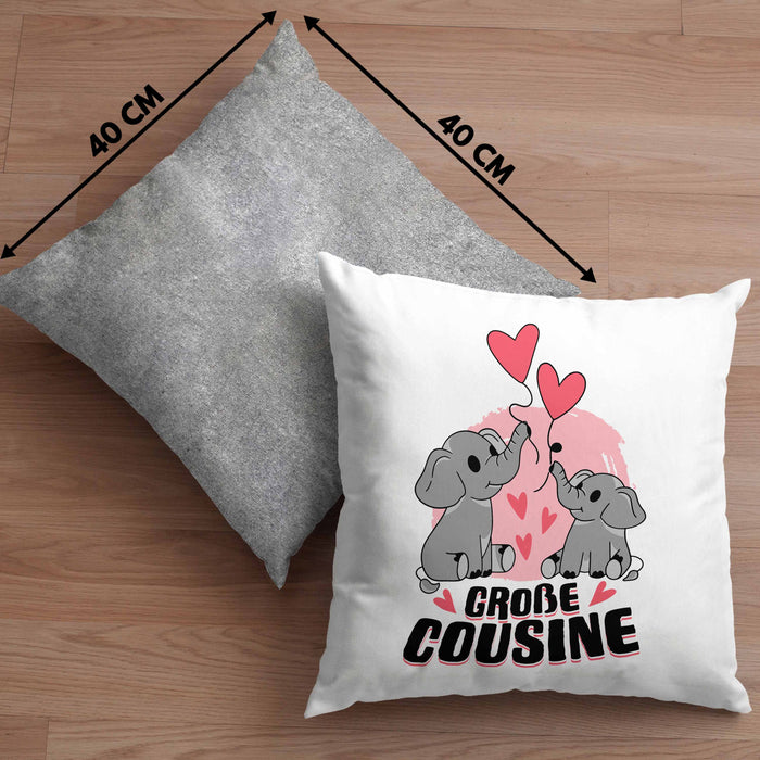 Große Cousine Kissen mit Füllung 40x40 Geschenk Verkündung Du Wirst Große Cousine Geschenkidee Nachwuchs (Grau) Grau Trendation