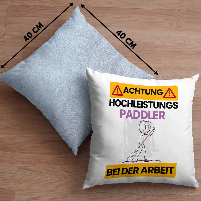 Paddler Kissen mit Füllung 40x40 Geschenk Lustiger Spruch Geschenkidee für Paddler Achtung Hochleistungs Paddler Bei Der Arbeit (Grau) Blau Trendation