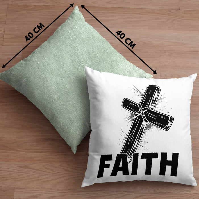 Faith Kissen mit Füllung 40x40 Geschenk Jesus Glauben Geschenkidee Kirche Ostern Christentum Häferl (Grau) Grün Trendation