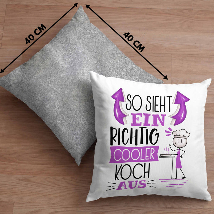 Koch Kissen mit Füllung 40x40 Geschenk So Sieht Ein RIchtig Cooler Koch Aus Geschenkidee Lustiger Spruch Geburtstag (Grau) Grau Trendation