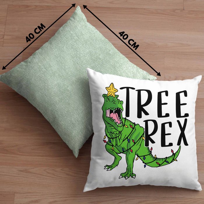 Tree Rex Kissen mit Füllung 40x40 Geschenk T-Rex Geschenkidee Jungs Weihnachten Dinosaurier Xmas (Grau) Grün Trendation