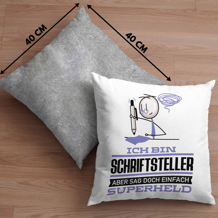 Schriftsteller Geschenk Kissen mit Füllung 40x40 Ich Bin Schriftsteller Aber Sag Doch Einfach Superheld Lustige Geschenkdiee für Schriftsteller (Grau) Grau Trendation