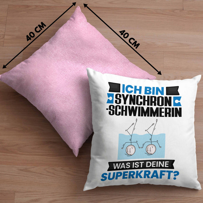 Synchronschwimmerin Kissen mit Füllung 40x40 Geschenk für Synchronschwimmerin Geburtstag Lustiger Spruch Was Ist Deine Superkraft (Grau) Rosa Trendation