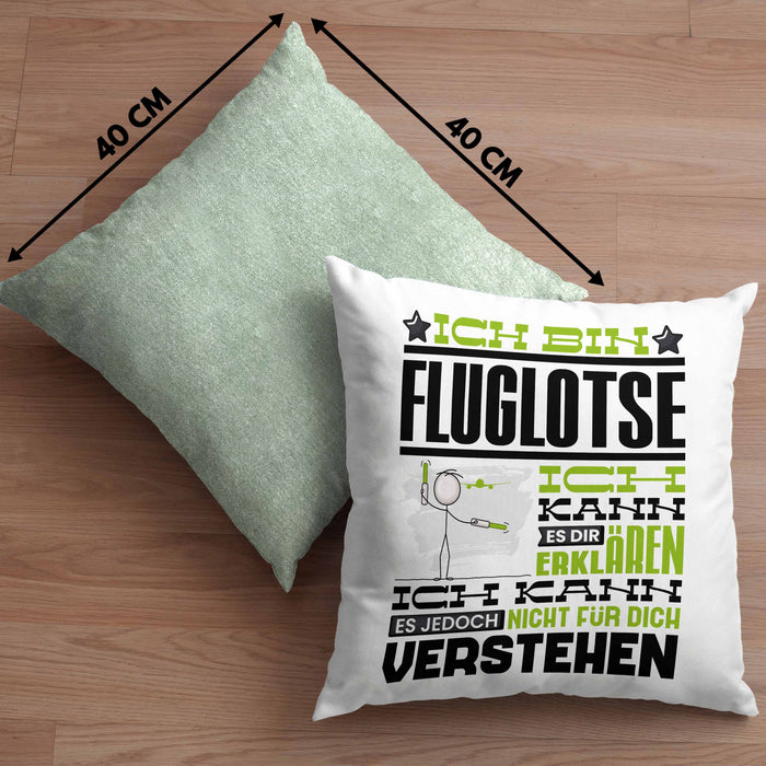 Fluglotse Geschenk Kaffee-Kissen mit Füllung 40x40 Geschenkidee für Fluglotse Ich Bin Fluglotse Ich Kann Es Dir Erklären Jedoch Nicht Für Dich Verstehen Spruch Lustig (Grau) Grün Trendation