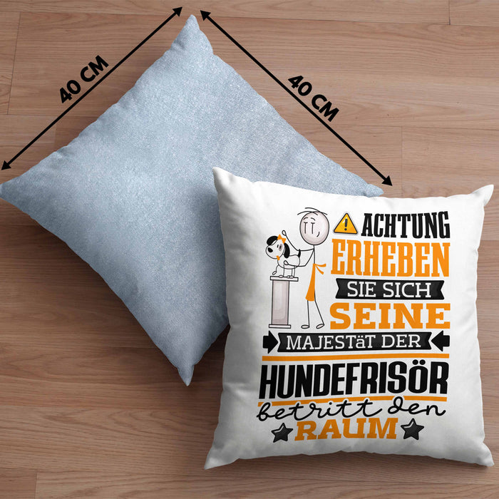 Hundefrisör Geschenk Kissen mit Füllung 40x40 Lustiger Spruch Erheben Sie Sich Der Hundefrisör Betritt den Raum (Grau) Blau Trendation