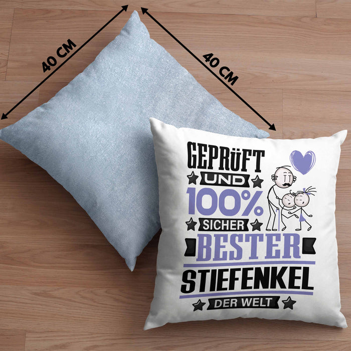 Stiefenkel Geschenk Lustiger Spruch für Stiefenkel Geschenkidee Bester Stiefenkel Der WeltKissen mit Füllung 40x40 (Grau) Blau Trendation