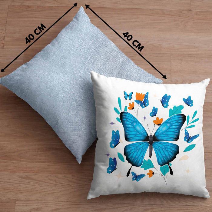 Schmetterling Kissen mit Füllung 40x40 Grafik Geschenkidee (Grau) Blau Trendation