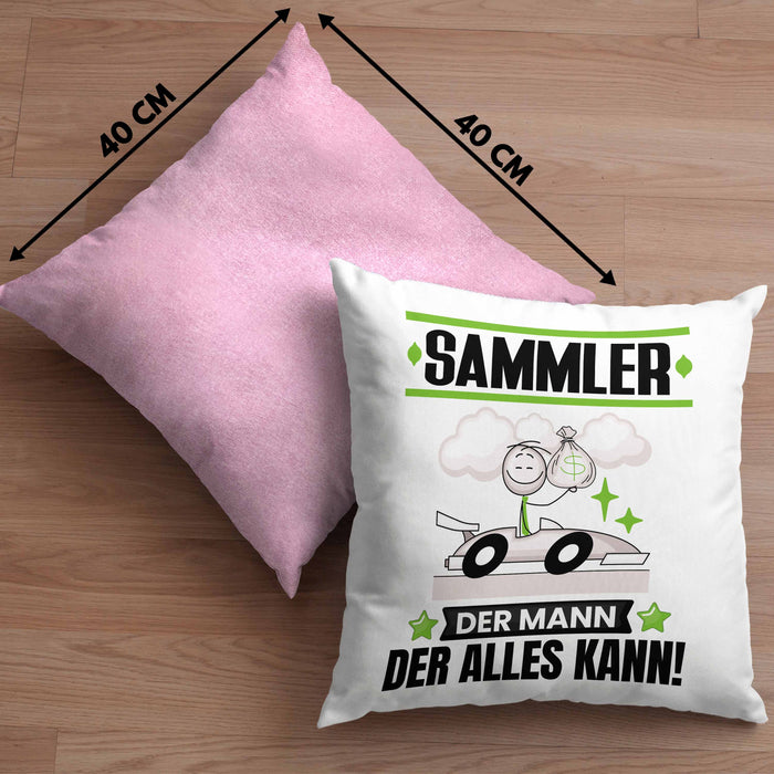 Sammler Kissen mit Füllung 40x40 Geschenk für Sammler Der Mann Der Alles Kann Geschenkidee zum Geburtstag (Grau) Rosa Trendation