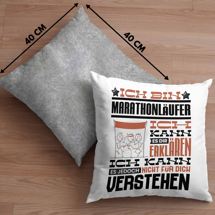 Marathonläufer Geschenk Kaffee-Kissen mit Füllung 40x40 Geschenkidee für Marathonläufer Ich Bin Marathonläufer Ich Kann Es Dir Erklären Jedoch Nicht Für Dich Verstehen Spruch Lustig (Grau) Grau Trendation