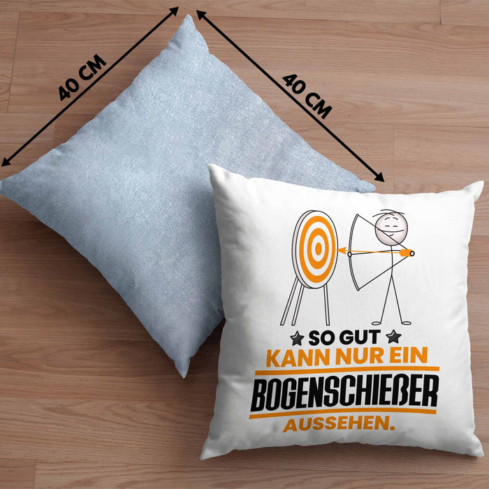 Bogenschießer Geschenk Kissen mit Füllung 40x40 So Gut Kann Nur Ein Bogenschießer Aussehen Geschenkidee (Grau) Blau Trendation