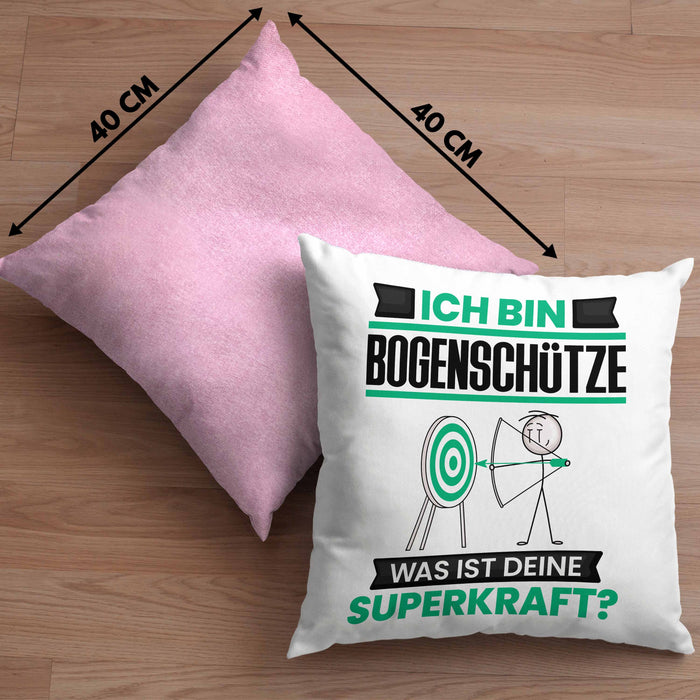 Bogenschütze Kissen mit Füllung 40x40 Geschenk für Bogenschütze Geburtstag Lustiger Spruch Was Ist Deine Superkraft (Grau) Rosa Trendation