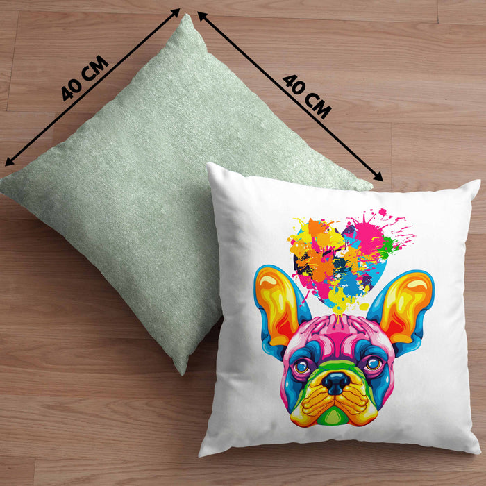 Französische Bulldogge Herz Farbe Besitzer Kissen mit Füllung 40x40 Geschenk Lustiger Spruch Geschenkidee Französische Bulldogge Liebhaber (Grau) Grün Trendation