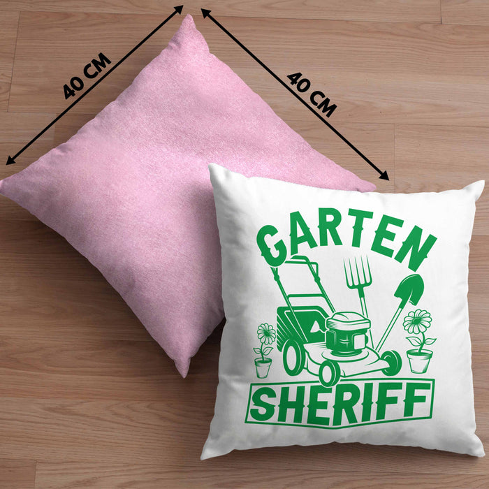 Gärtner Geschenk Kissen mit Füllung 40x40 Garten-Sheriff Geschenkidee Garten-Pflege (Grau) Rosa Trendation