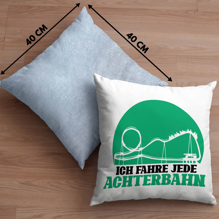 Vergnügungspark Kissen mit Füllung 40x40 Geschenk Lustiger Spruch Ich Fahre Jede Achterbahn Geschenkidee Geburtstag (Grau) Blau Trendation