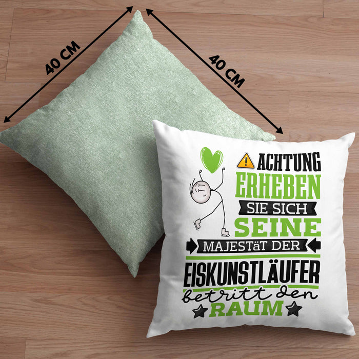 Eiskunstläufer Geschenk Kissen mit Füllung 40x40 Lustiger Spruch Erheben Sie Sich Der Eiskunstläufer Betritt den Raum (Grau) Grün Trendation