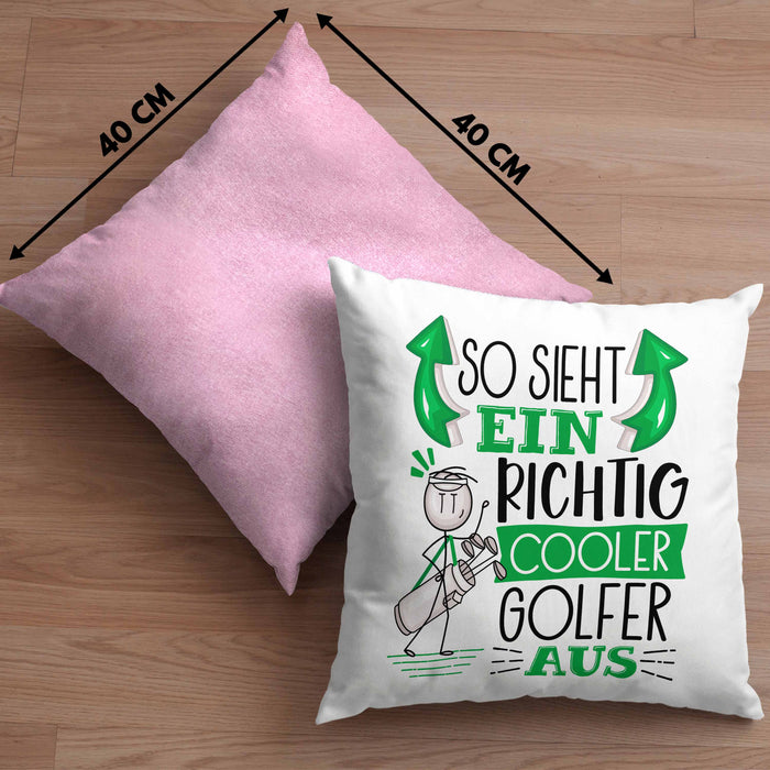 Golf-Spieler Kissen mit Füllung 40x40 Geschenk So Sieht Ein Richtig Cooler Golf-Spieler Aus Geschenkidee Spruch Lustig (Grau) Rosa Trendation