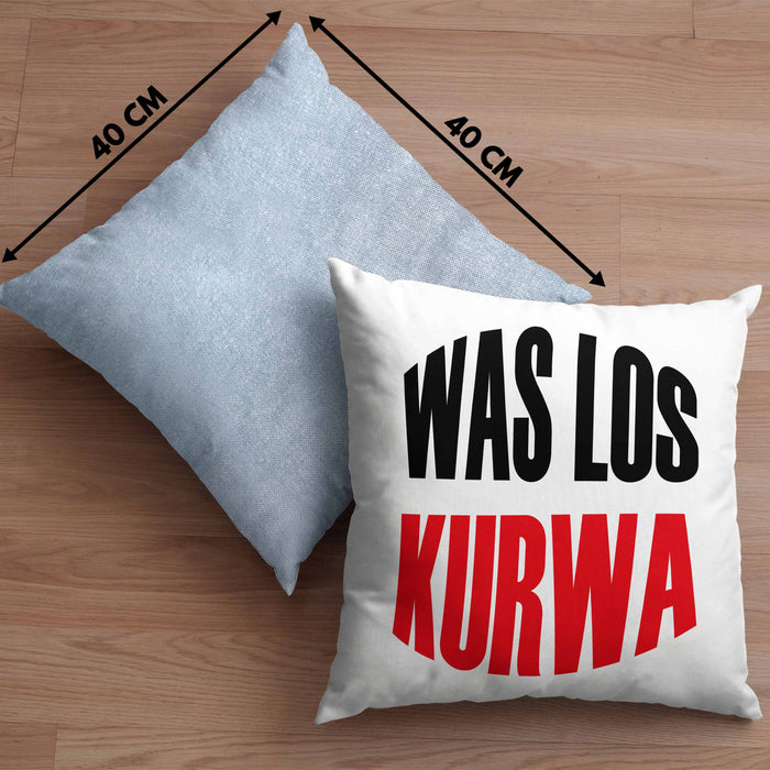 Lustige Kissen mit Füllung 40x40 Spruch "Was Los Kurwa" Polen Polnisches Geschenk (Grau) Blau Trendation