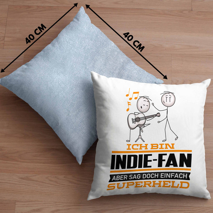 Indie-Fan Geschenk Kissen mit Füllung 40x40 Ich Bin Indie-Fan Aber Sag Doch Einfach Superheld Lustige Geschenkdiee für Indie-Fan (Grau) Blau Trendation