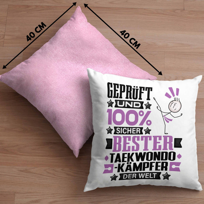 Taekwondo-Kämpfer Geschenk Lustiger Spruch für Taekwondo-Kämpfer Geschenkidee Bester Taekwondo-Kämpfer Der WeltKissen mit Füllung 40x40 (Grau) Rosa Trendation
