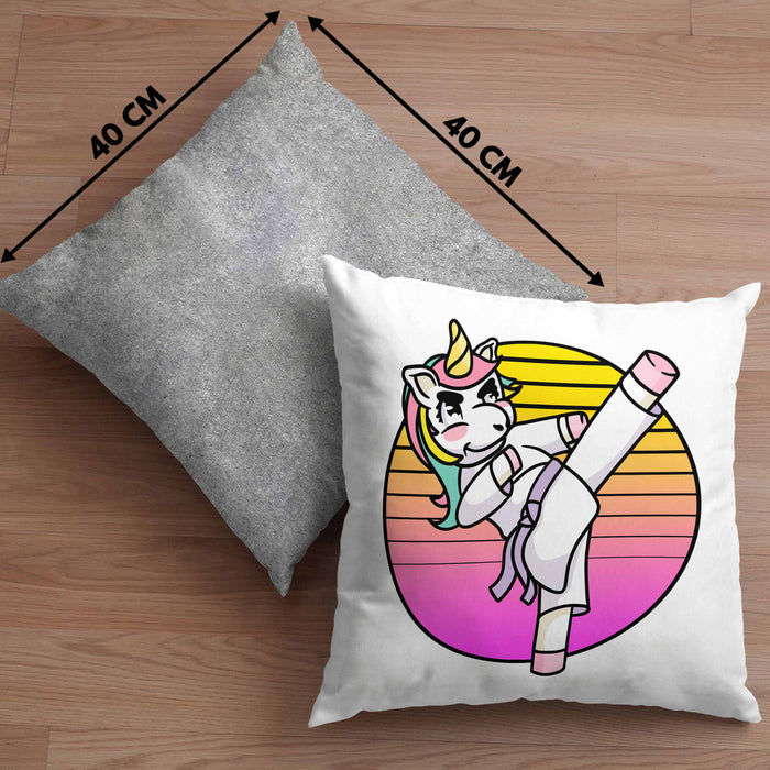 Karate-Kissen mit Füllung 40x40 Geschenk Kampfsport-Fans Jiu Jitsu Geschenkidee Einhorn Lustig Frauen (Grau) Grau Trendation