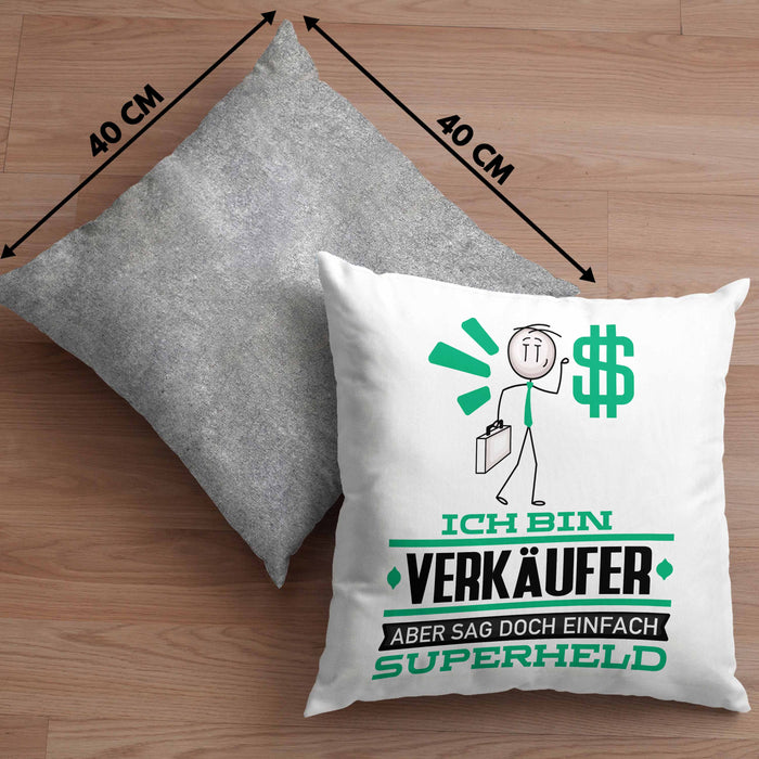 Verkäufer Geschenk Kissen mit Füllung 40x40 Ich Bin Verkäufer Aber Sag Doch Einfach Superheld Lustige Geschenkdiee für Verkäufer (Grau) Grau Trendation