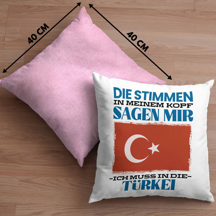 Türkei Kissen mit Füllung 40x40 Urlaub Heimat Geschenk Spruch Türke Geschenkidee (Grau) Rosa Trendation