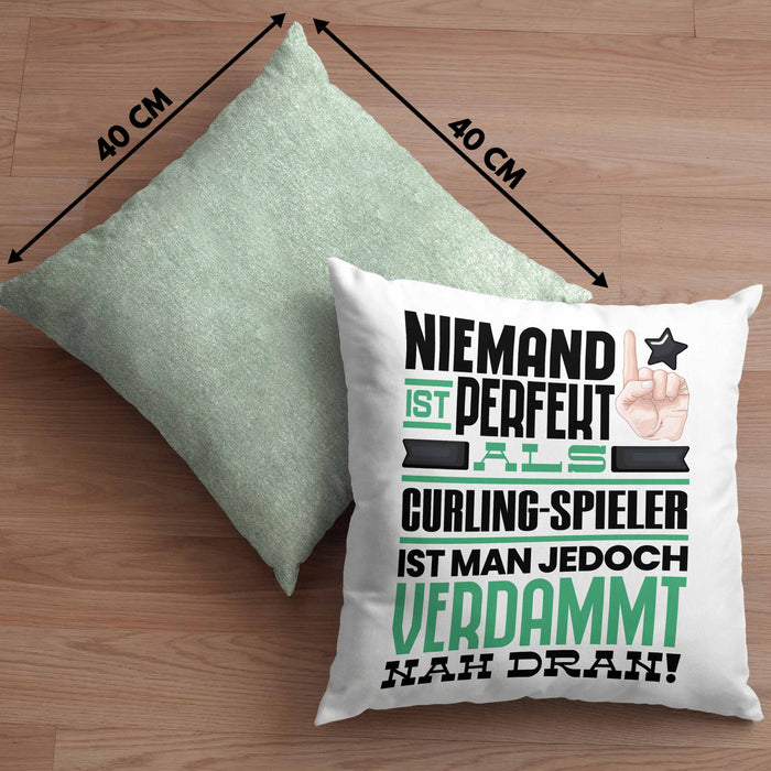 Curling-Spieler Geschenk Kissen mit Füllung 40x40 Lustige Geschenkidee für Curling-Spieler Geburtstag Niemand Ist Perfekt Aber Als Curling-Spieler Ist Man Nah Dran (Grau) Grün Trendation