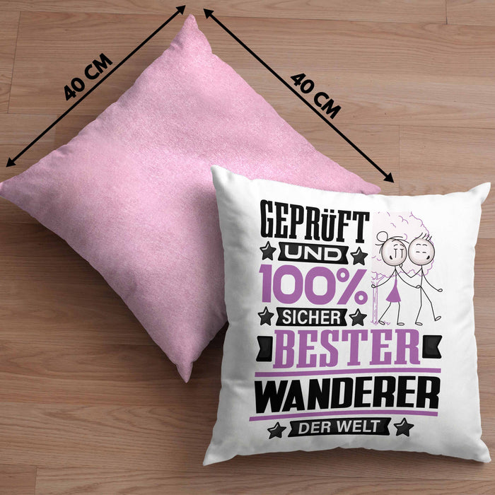 Wandern Geschenk Lustiger Spruch für Wandern Geschenkidee Bester Wandern Der WeltKissen mit Füllung 40x40 (Grau) Rosa Trendation