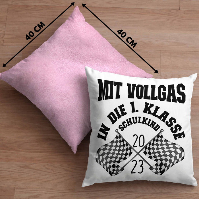 Einschulung Junge Geschenk für Schultüte Füllung Kissen mit Füllung 40x40 Schulstart 1. Schultag Schuleinführung Schulanfang Geschenkidee Schulkind 2024 (Grau) Rosa Trendation