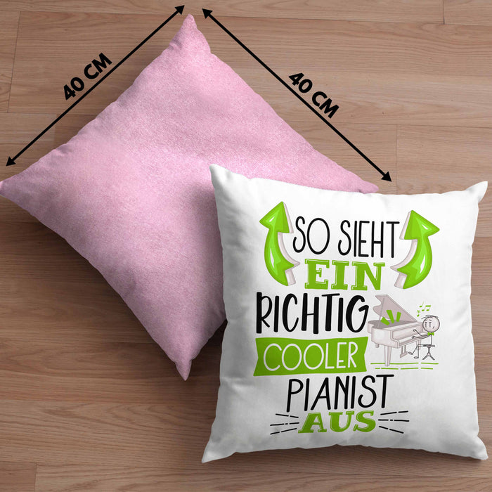 So Sieht Ein Richtig Cooler Pianist Aus Kissen mit Füllung 40x40 Geschenk für Pianist Geburtstag Geschenkdiee Piano Klavierspieler (Grau) Rosa Trendation