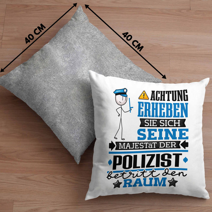Polizist Geschenk Kissen mit Füllung 40x40 Lustiger Spruch Erheben Sie Sich Der Polizist Betritt den Raum (Grau) Grau Trendation