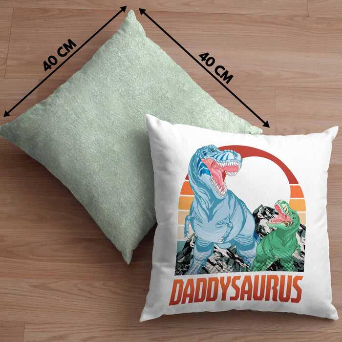 Daddysaurus Kissen mit Füllung 40x40 Geschenk für Vater zum Geburtstag Weihnachten Vatertag Bester Papa Geschenkidee (Grau) Grün Trendation
