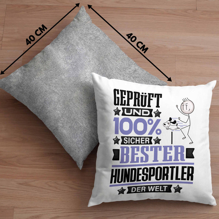 Hundesportler Geschenk Lustiger Spruch für Hundesportler Geschenkidee Bester Hundesportler Der WeltKissen mit Füllung 40x40 (Grau) Grau Trendation