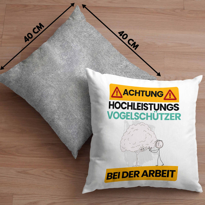 Vogelschützer Kissen mit Füllung 40x40 Geschenk Lustiger Spruch Geschenkidee für Vogelschützer Achtung Hochleistungs Vogelschützer Bei Der Arbeit (Grau) Grau Trendation