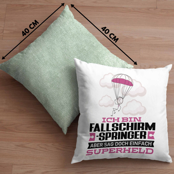Fallschirmspringer Geschenk Kissen mit Füllung 40x40 Ich Bin Fallschirmspringer Aber Sag Doch Einfach Superheld Lustige Geschenkdiee für Fallschirmspringer (Grau) Grün Trendation