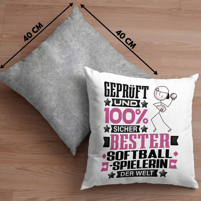 Softballspielerin Geschenk Lustiger Spruch für Softballspielerin Geschenkidee Bester Softballspielerin Der WeltKissen mit Füllung 40x40 (Grau) Grau Trendation
