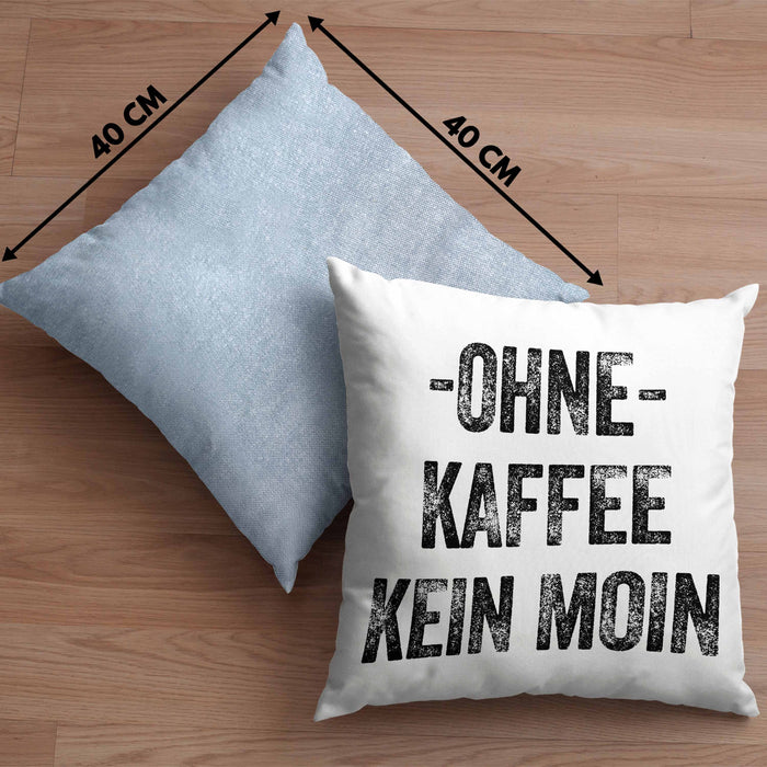 Lustige Kissen mit Füllung 40x40 Kaffeegenießer Geschenk Ohne Kaffee Kein Moin Geschenk Kaffeeliebhaber (Grau) Blau Trendation