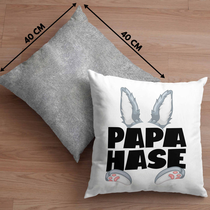 Papa Hase Kissen mit Füllung 40x40 Geschenk für Hasen-Vater Geschenkidee Bester Papa Kaninchen (Grau) Grau Trendation