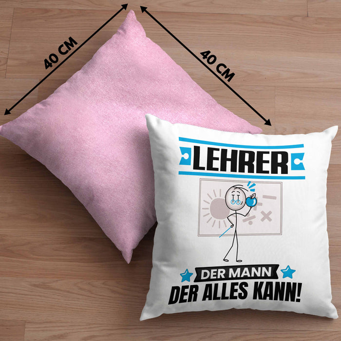 Lehrer Kissen mit Füllung 40x40 Geschenk für Lehrer Der Mann Der Alles Kann Geschenkidee zum Geburtstag (Grau) Rosa Trendation