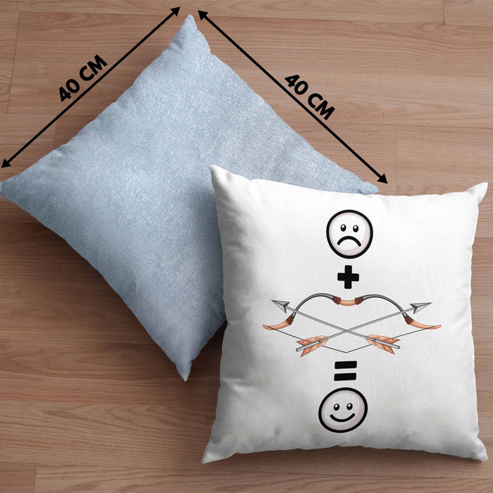 Pfeil und Bogen Kissen mit Füllung 40x40 Geschenk für Bogenschütze :( + Pfeil & Bogen = :) Lustige Geschenkidee Geburtstag (Grau) Blau Trendation