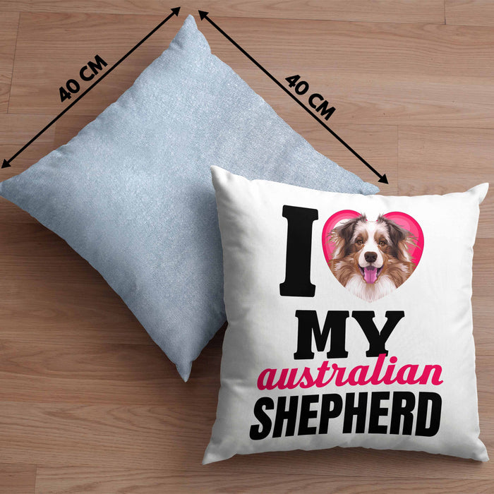 Australian Shepherd Besitzerin Kissen mit Füllung 40x40 Geschenk Lustiger Spruch Geschenkidee I Love My Australian Shepherd (Grau) Blau Trendation