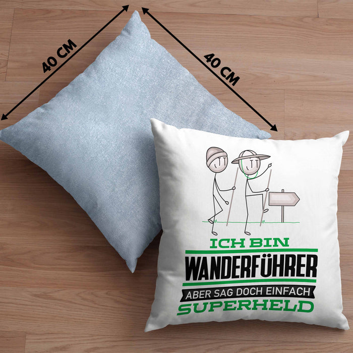 Wanderführer Geschenk Kissen mit Füllung 40x40 Ich Bin Wanderführer Aber Sag Doch Einfach Superheld Lustige Geschenkdiee für Wanderführer (Grau) Blau Trendation