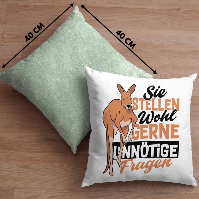 Kissen mit Füllung 40x40 mit Spruch Kundensupport Sie Stellen Wohl Gerne Unnötige Fragen Känguru (Grau) Grün Trendation