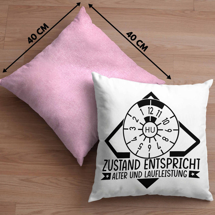 KFZ Mechaniker Kissen mit Füllung 40x40 Geschenk Spruch Männer KFZ Mechatroniker Geschenkidee Werkstatt Zustand Entispricht Alter Und Laufleistung (Grau) Rosa Trendation
