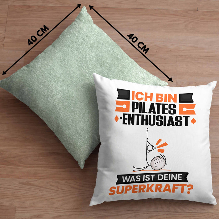 Pilates-Enthusiast Kissen mit Füllung 40x40 Geschenk für Pilates-Enthusiast Geburtstag Lustiger Spruch Was Ist Deine Superkraft (Grau) Grün Trendation