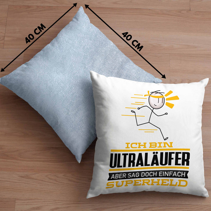 Ultraläufer Geschenk Kissen mit Füllung 40x40 Ich Bin Ultraläufer Aber Sag Doch Einfach Superheld Lustige Geschenkdiee für Ultraläufer (Grau) Blau Trendation