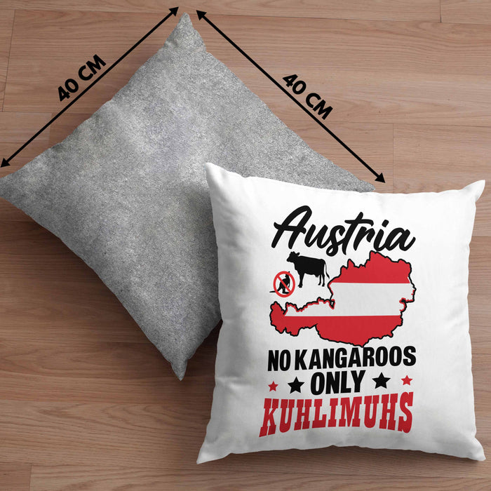 Keine Kängurus in Österreich Kissen mit Füllung 40x40 Geschenk Häferl Kuhlimuhs (Grau) Grau Trendation