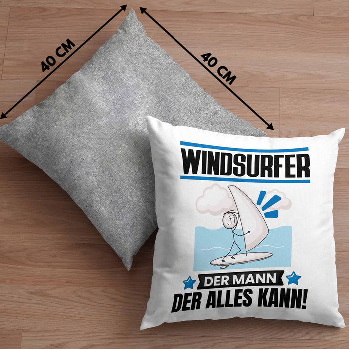 Windsurfer Kissen mit Füllung 40x40 Geschenk für Windsurfer Der Mann Der Alles Kann Geschenkidee zum Geburtstag (Grau) Grau Trendation