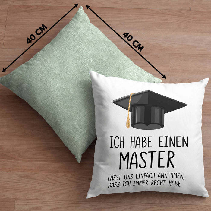 Master Bestanden Geschenk Abschluss Kissen mit Füllung 40x40 Spruch Master Graduation Bestandene Prüfung Geschenkidee (Grau) Grün Trendation