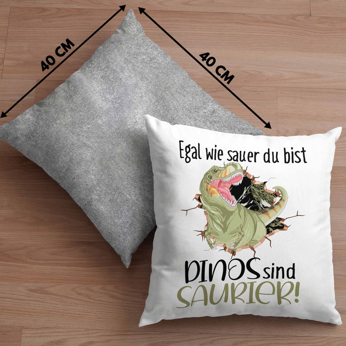 Dinosaurier Spruch Kissen mit Füllung 40x40 Geschenk Jungs Jungen Egal Wie Sauer Du Bist Dinos Sind Saurier (Grau) Grau Trendation
